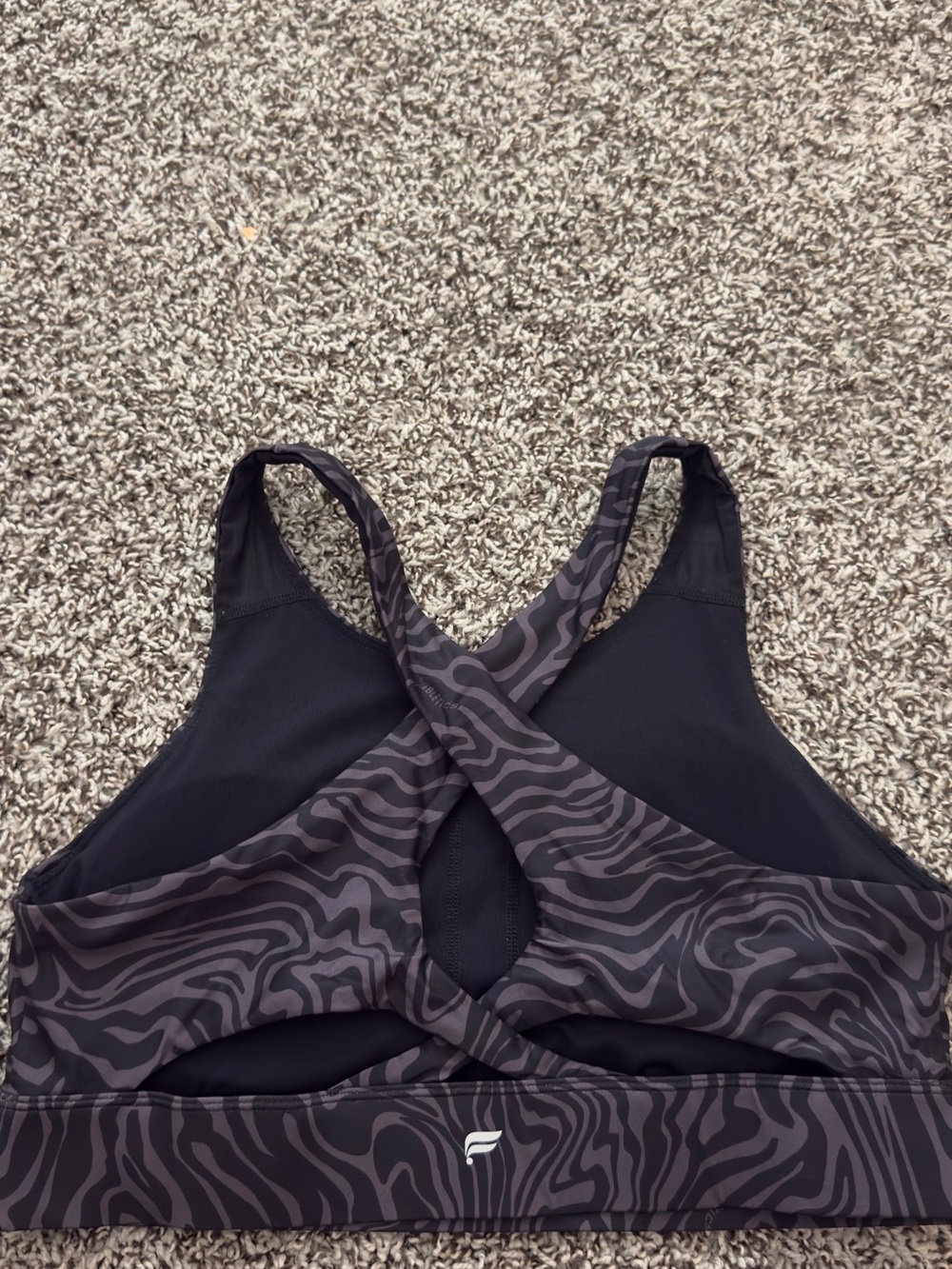 Fabletics Black & Charcoal Patterned Cross-Back Sports Bra